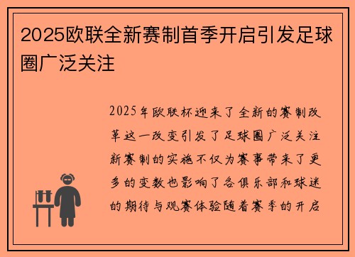 2025欧联全新赛制首季开启引发足球圈广泛关注